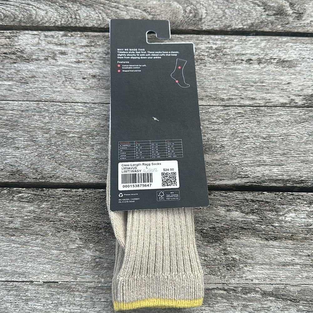 Lululemon Men's Crew Ragg Socks Large NWT Light Ivory Tan Yellow - Picture 4 of 4